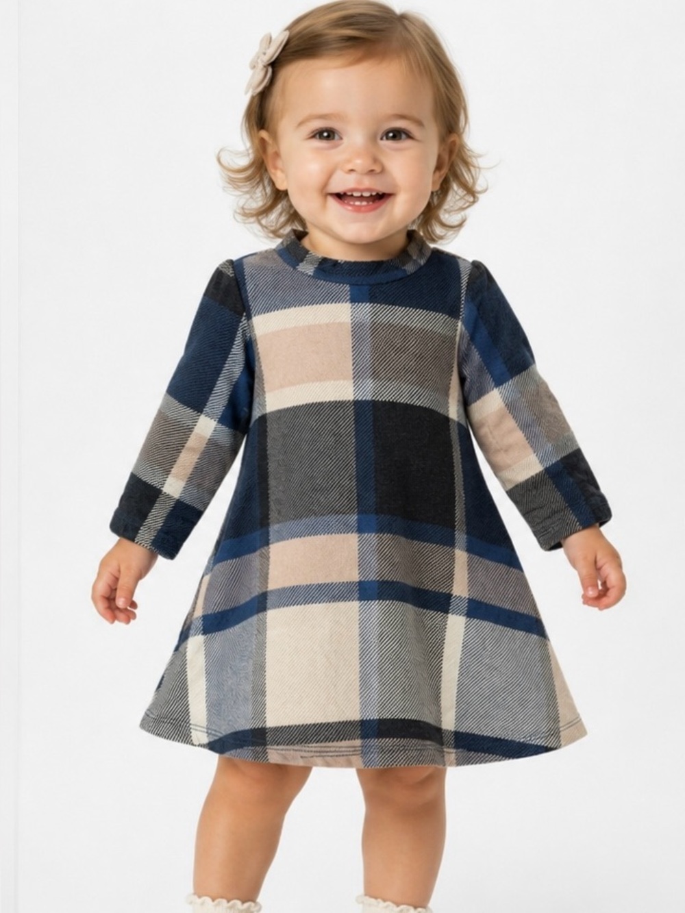 Old Navy Navy and Blush Plaid Baby Dress